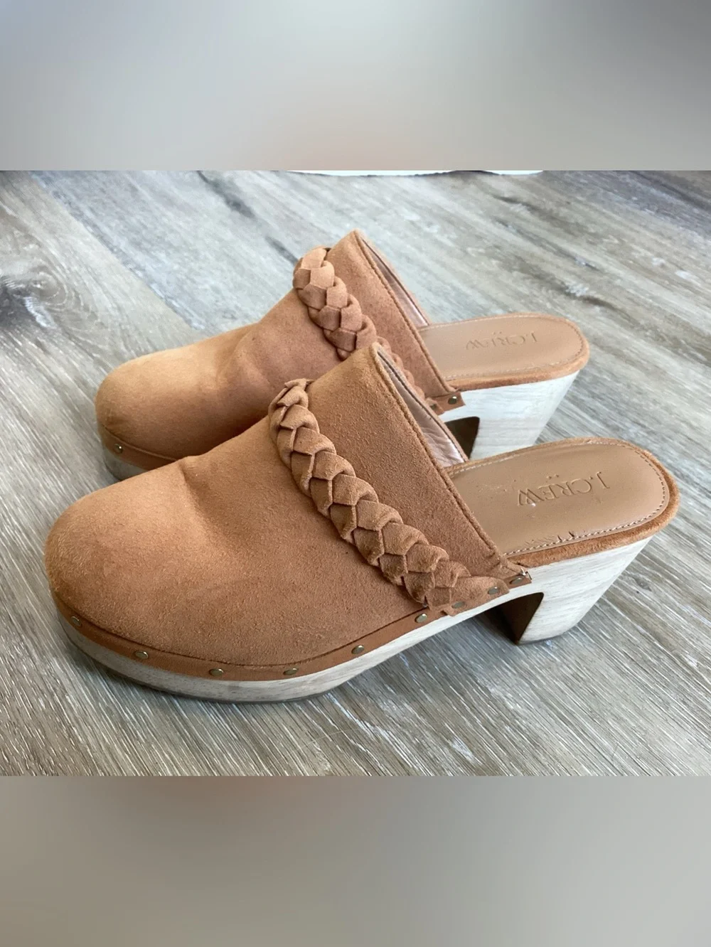 J.Crew Suede Platform Clogs size 8 Tan Boho 70s Western Braided Mules
